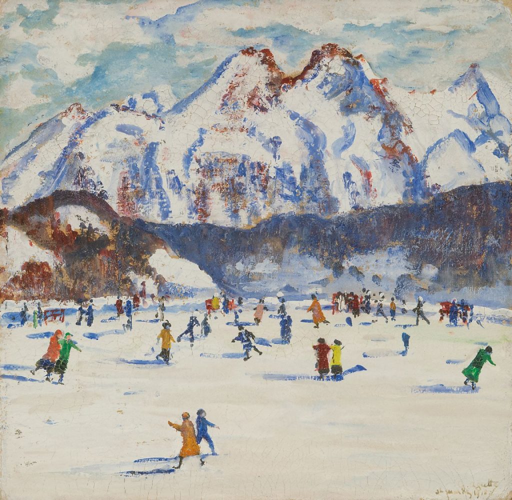 Georgette Agutte: Georgette Agutte, Skating at St. Moritz, 1918, Simonis & Buunk Art Gallery, private collection.
