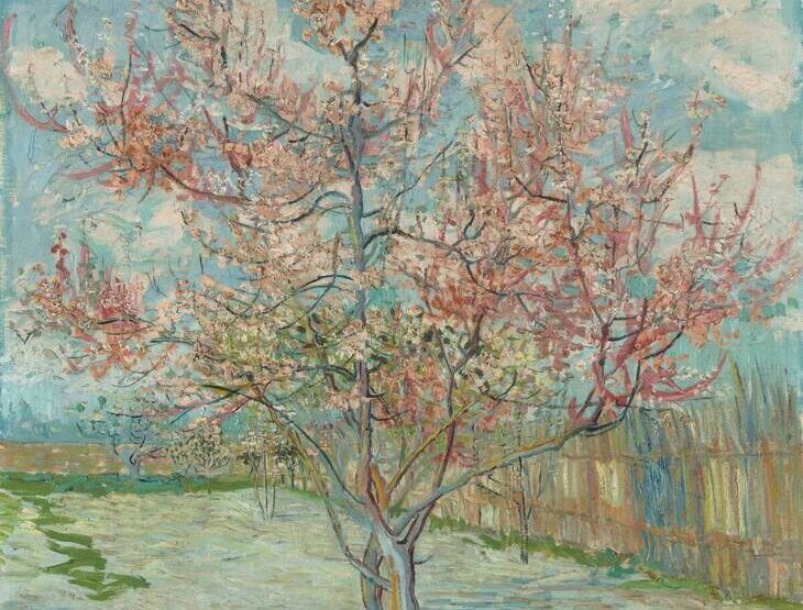 Van Gogh Spring: Vincent van Gogh, Pink Peach Trees (Souvenir de Mauve), 1888, Kröller-Müller Museum, Otterlo, Netherlands. Detail.
