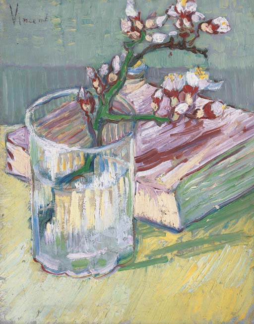 Van Gogh Spring: Vincent van Gogh, Blossoming Almond Branch in a Glass with a Book, 1888, private collection. Christie’s.
