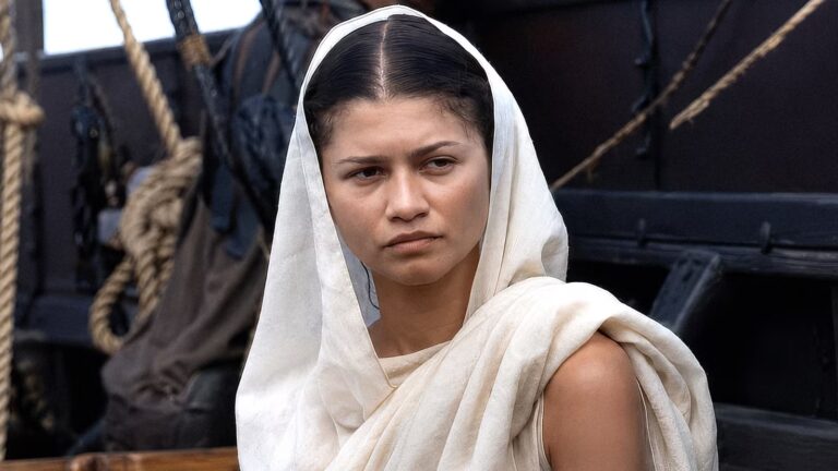 Athena in art: Zendaya as Athena in The Odyssey, directed by Christopher Nolan, 2026. Collider.
