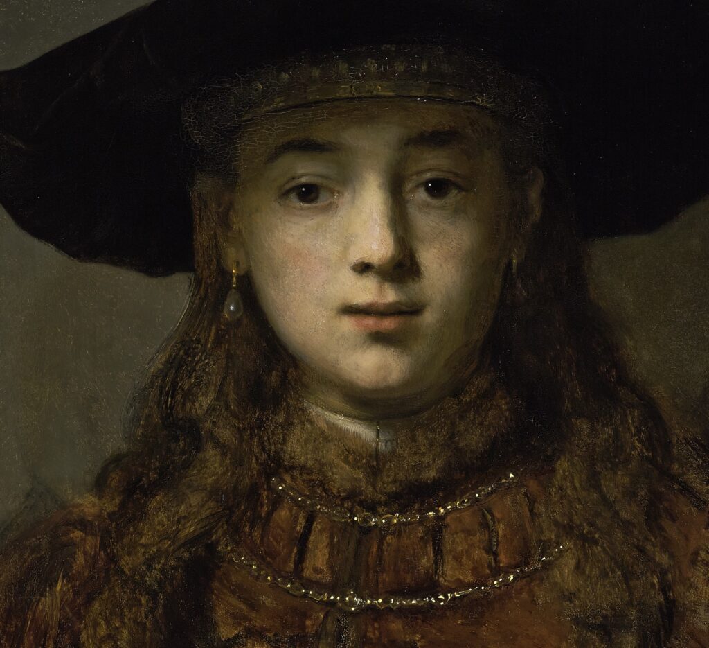 Rembrandt Girl in a Picture Frame: Rembrandt, Girl in a Picture Frame, 1641, Royal Castle in Warsaw, Warsaw, Poland. Detail.
