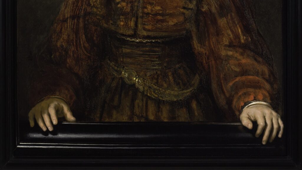 Rembrandt Girl in a Picture Frame: Rembrandt, Girl in a Picture Frame, 1641, Royal Castle in Warsaw, Warsaw, Poland. Detail.
