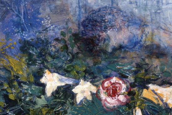 Marc Chagall, Leaning Over Flowers, 1927, gouache on paper, Tel Aviv Museum of Art, Tel Aviv-Jaffa, Israel. Detail.