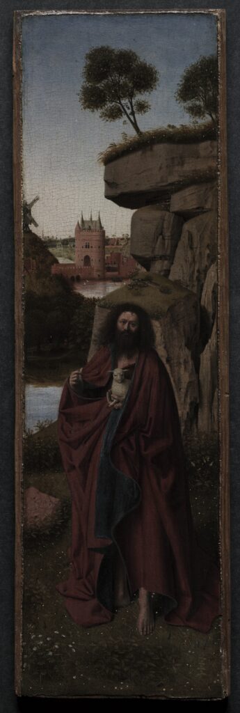 Lamb in Christian Art: Attributed to Petrus Christus, Saint John the Baptist in a Landscape, ca. 1445, Cleveland Museum of Art, Cleveland, OH, USA.
