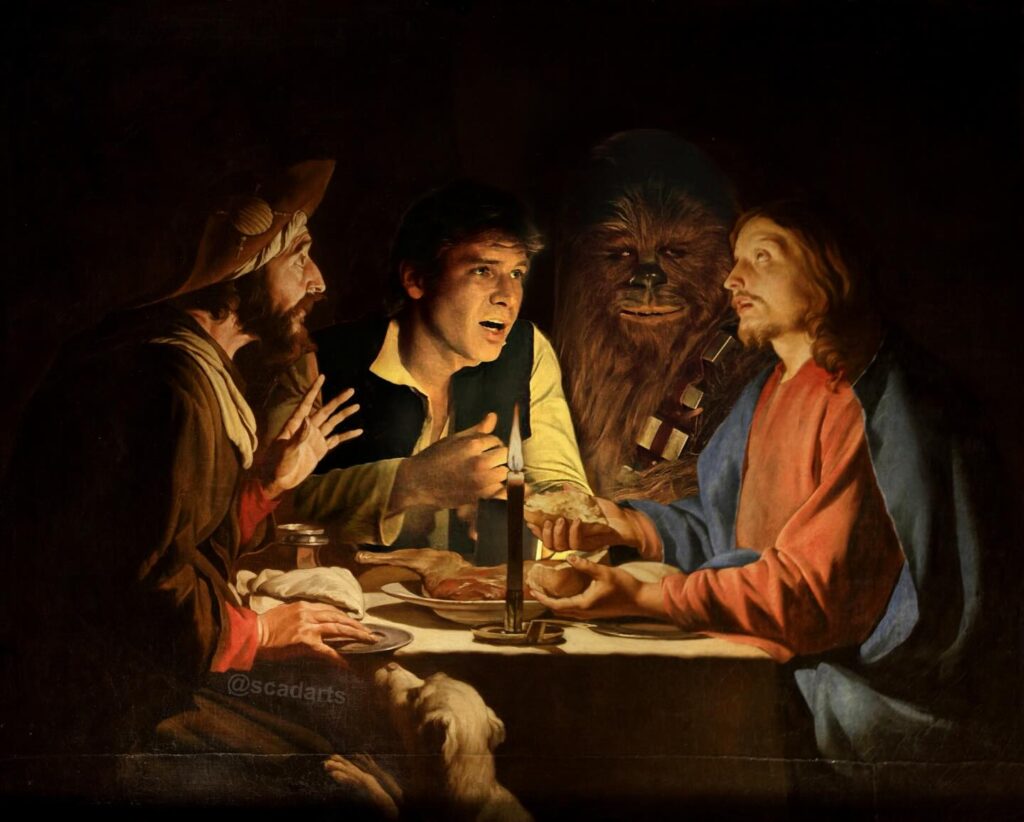 star wars paintings: Scadarts, It’s the Ship That Made the Kessel Run in Less Than Twelve Parsecs after Matthias Stom, 2024. Instagram Scadarts.
