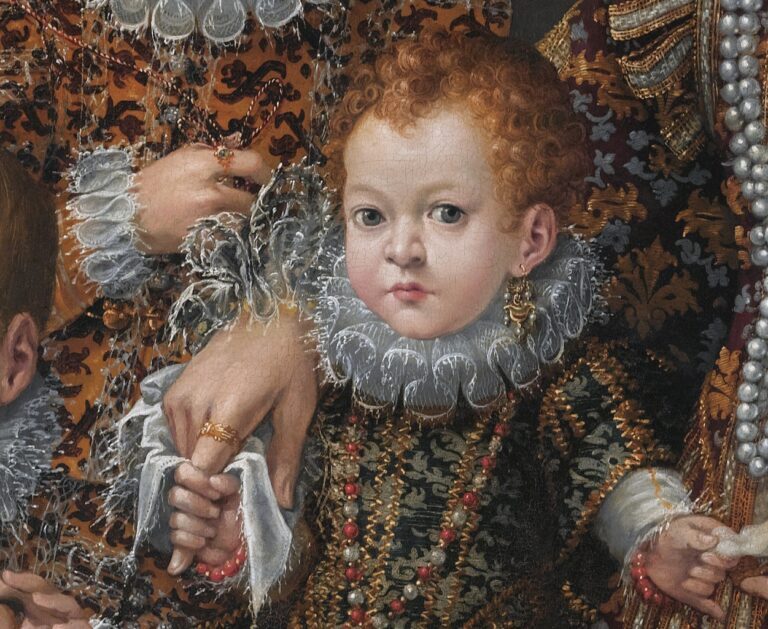 children jewelry: Lavinia Fontana, Portrait of Bianca degli Utili Maselli and Her Children, ca. 1604–1605, Fine Arts Museums of San Francisco, San Francisco, CA, USA. Detail.
