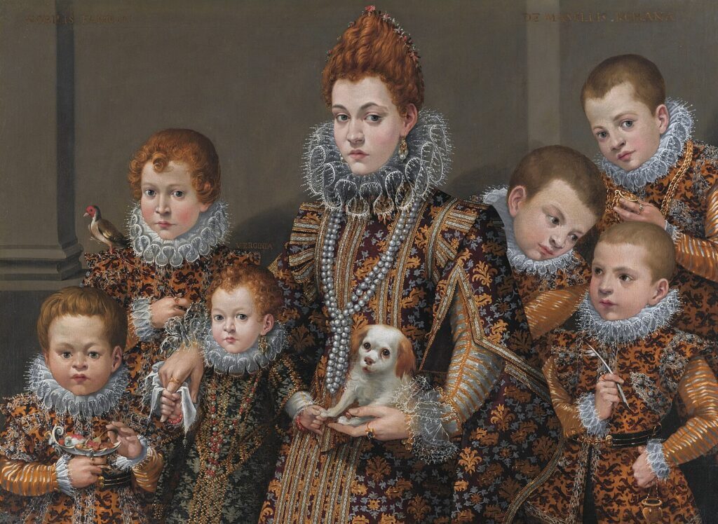 children jewelry: Lavinia Fontana, Portrait of Bianca degli Utili Maselli and Her Children, ca. 1604–1605, Fine Arts Museums of San Francisco, San Francisco, CA, USA. Museum’s website.
