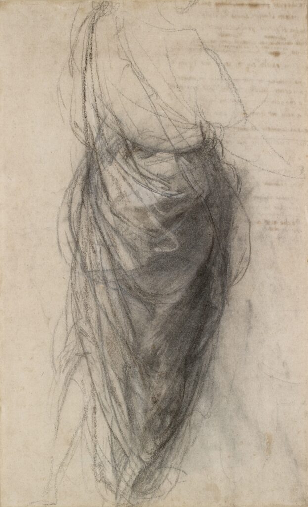 Raphael Sublime Poetry: Raphael, Drapery Study of a Standing Figure for the Disputa, ca. 1509–1511, Ashmolean Museum, University of Oxford, Oxford, UK.
