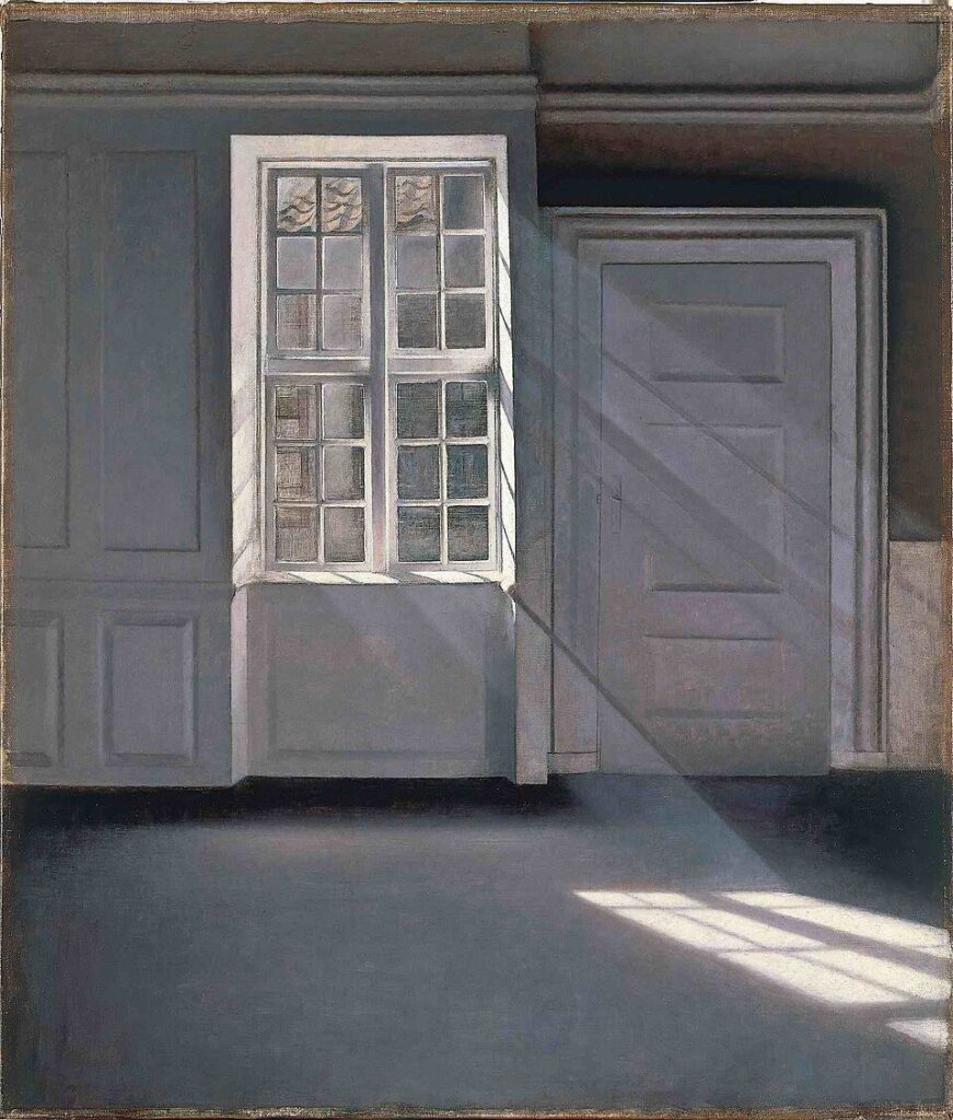 Vilhelm Hammershøi Painting as Poetry: Vilhelm Hammershøi, Sunbeams or Sunlight. Dust Motes Dancing in the Sunbeams. Strandgade 30, 1900, Ordrupgaard, Copenhagen, Denmark.

