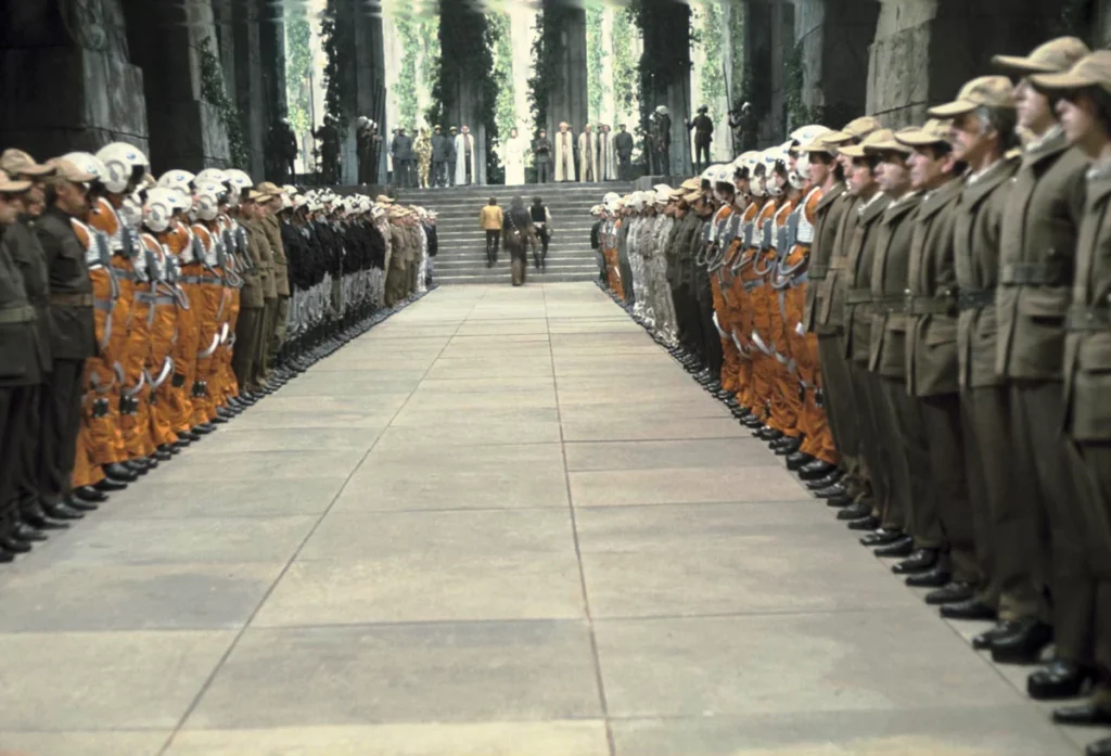 star wars propaganda art: Movie still from Star Wars: Episode IV—A New Hope, directed by George Lucas, 1977. Wookiepedia.
