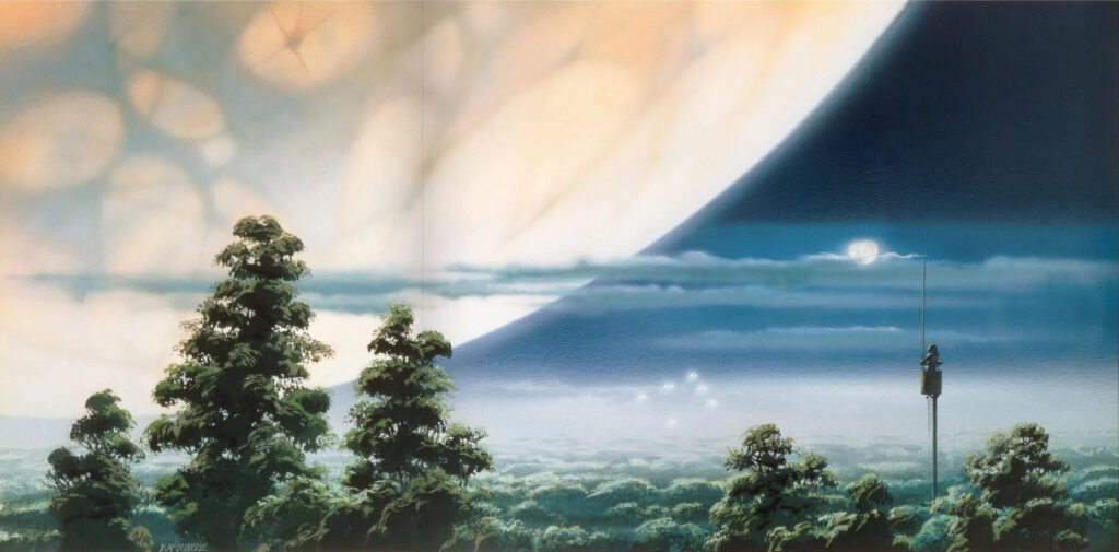 Ralph McQuarrie: Ralph McQuarrie, Rebel Base Lookout on Fourth Moon of Yavin in Star Wars Art: Ralph McQuarrie, ed. by Brandon Alinger et al., Abrams Books, 2016, p.122-123. Liam Flanagan.
