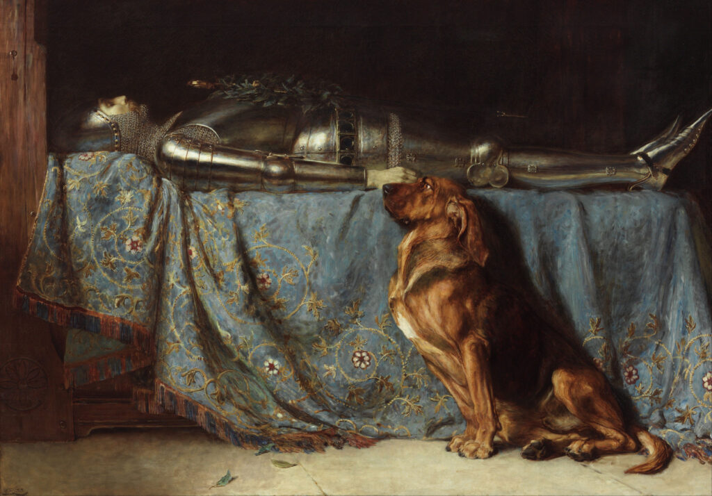 paintings with dogs: Briton Rivière, Requiescat, 1888, Art Gallery of New South Wales, Sydney, Australia.
