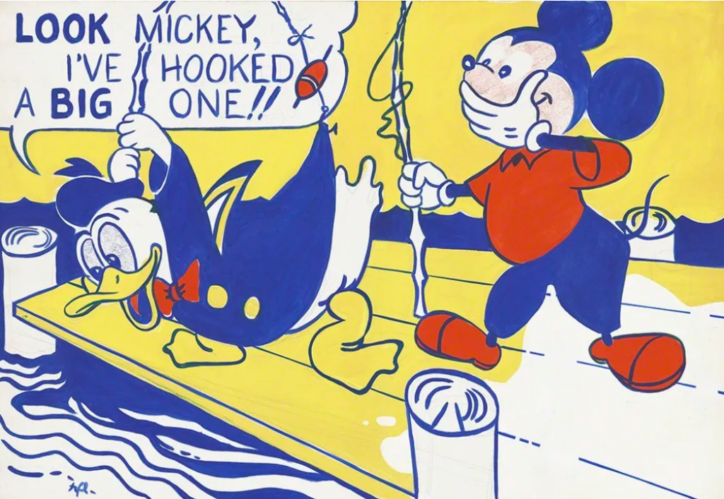 roy lichtenstein art: Roy Lichtenstein, Look Mickey, 1961, National Gallery of Art, Washington, DC, USA. Museum’s website.
