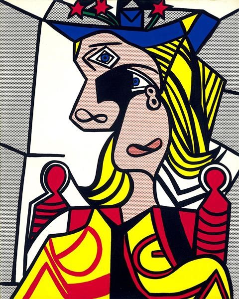 roy lichtenstein art: Roy Lichtenstein, Woman with Flowered Hat, 1963, Metropolitan Museum of Art, New York City, NY, USA. WikiArt.
