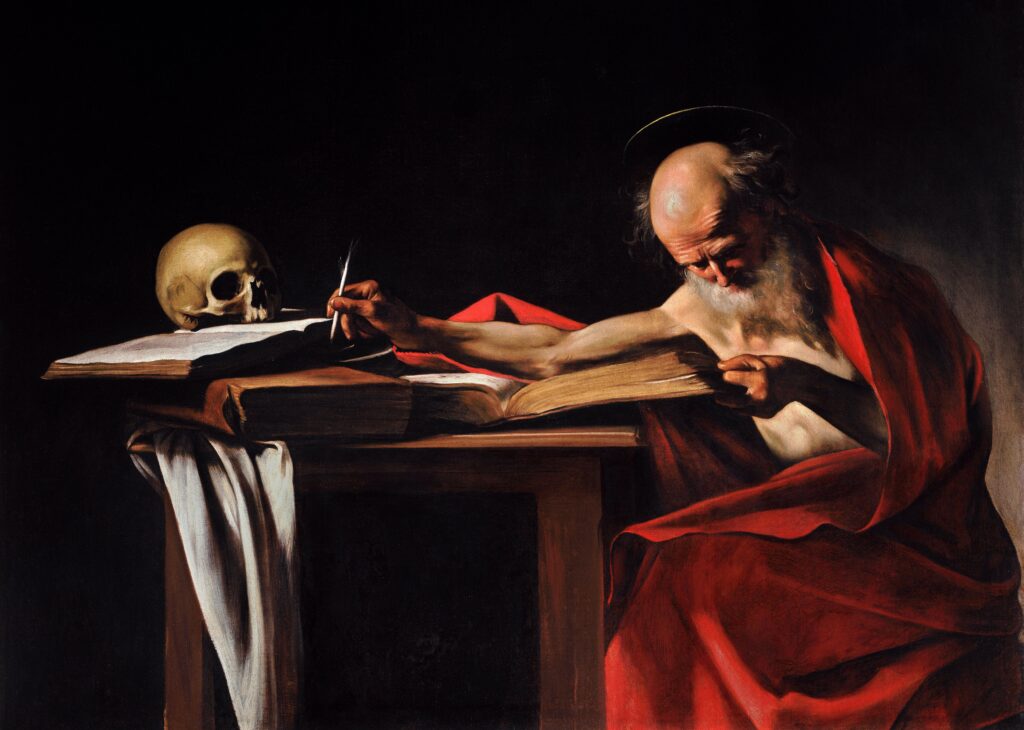 Saint Jerome Caravaggio: Caravaggio, Saint Jerome Writing, c. 1605–1606, Galleria Borghese, Rome, Italy.
