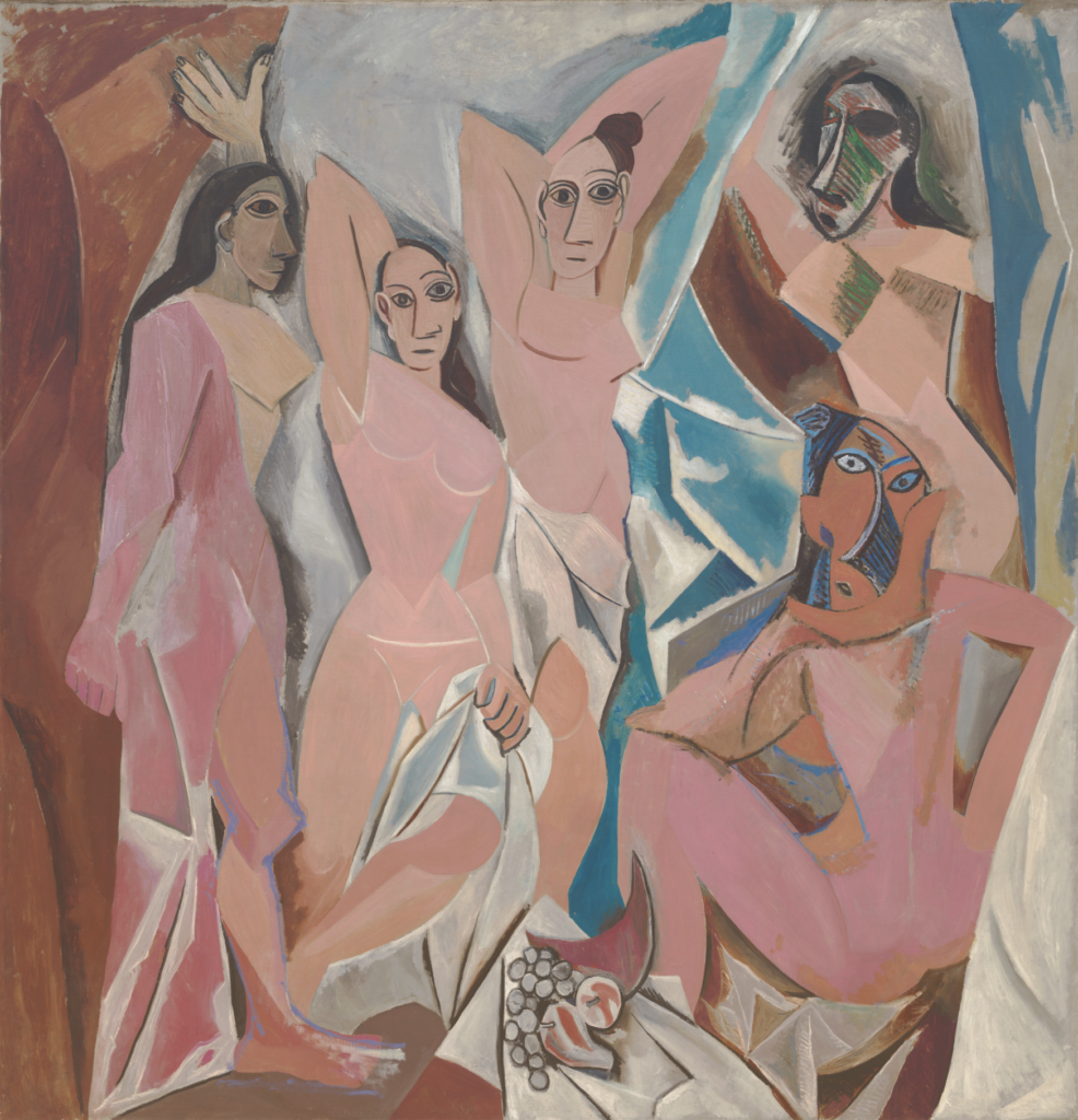 iconic cubist paintings: Pablo Picasso, Les Demoiselles d’Avignon, 1907, Museum of Modern Art, New York City, NY, USA.
