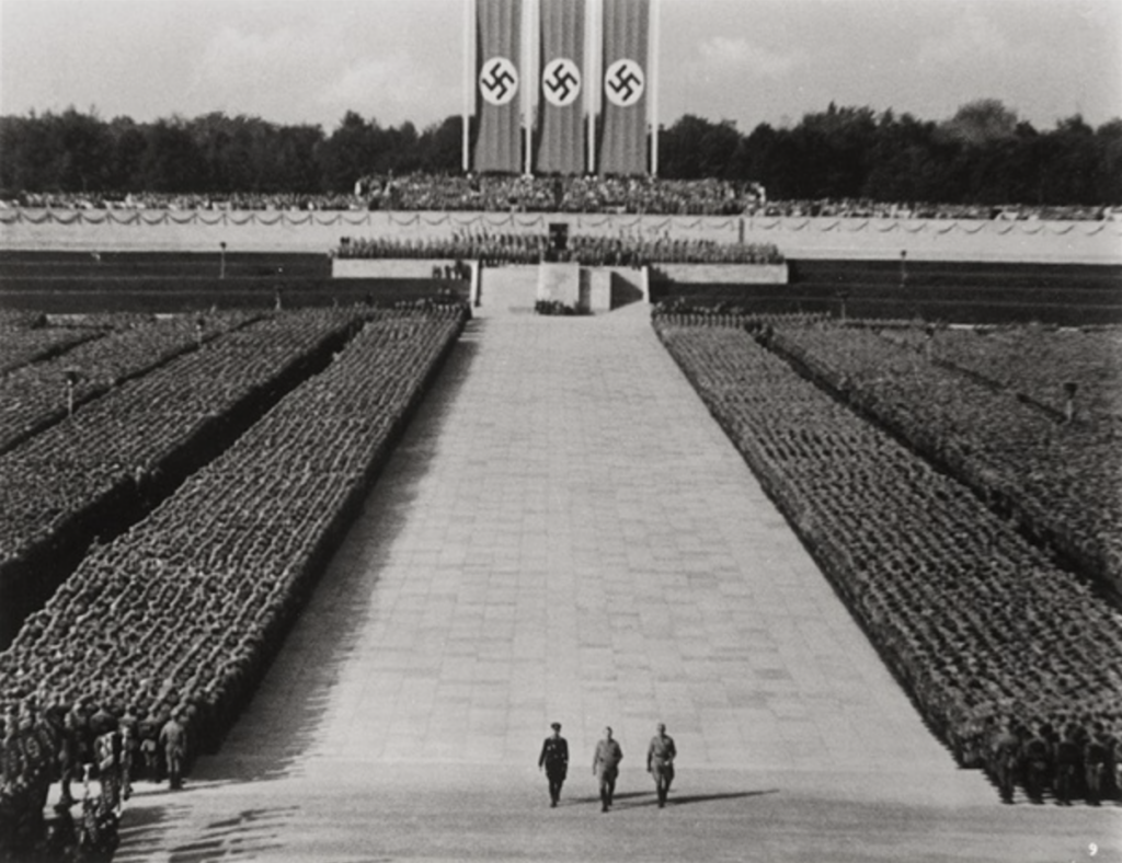 star wars propaganda art: Movie still from the Triumph of the Will, directed by Leni Riefenstahl, 1935. Artnet.
