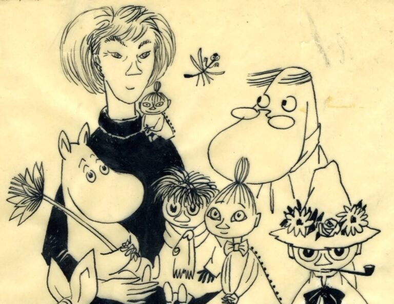 Moomin world: Tove Jansson, Self-Portrait with the Moomins. © Moomin Characters™. Artsy. Detail.
