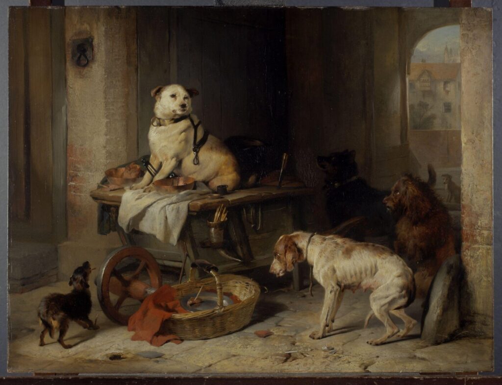 paintings with dogs: Edwin Landseer, A Jack in Office, c. 1833, Victoria and Albert Museum, London, UK.
