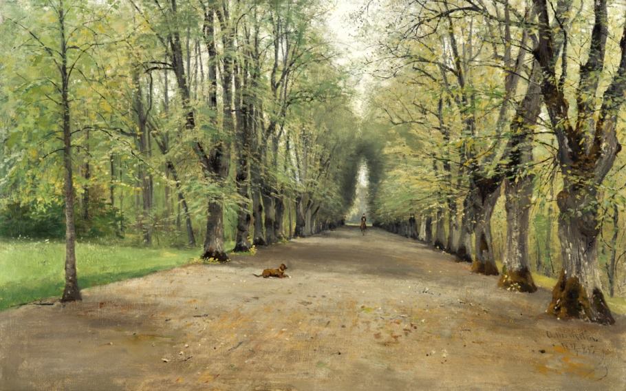 paintings with dogs: Olof Hermelin, Avenue at Strömsholm, 1885, Gothenburg Museum of Art, Gothenburg, Sweden.
