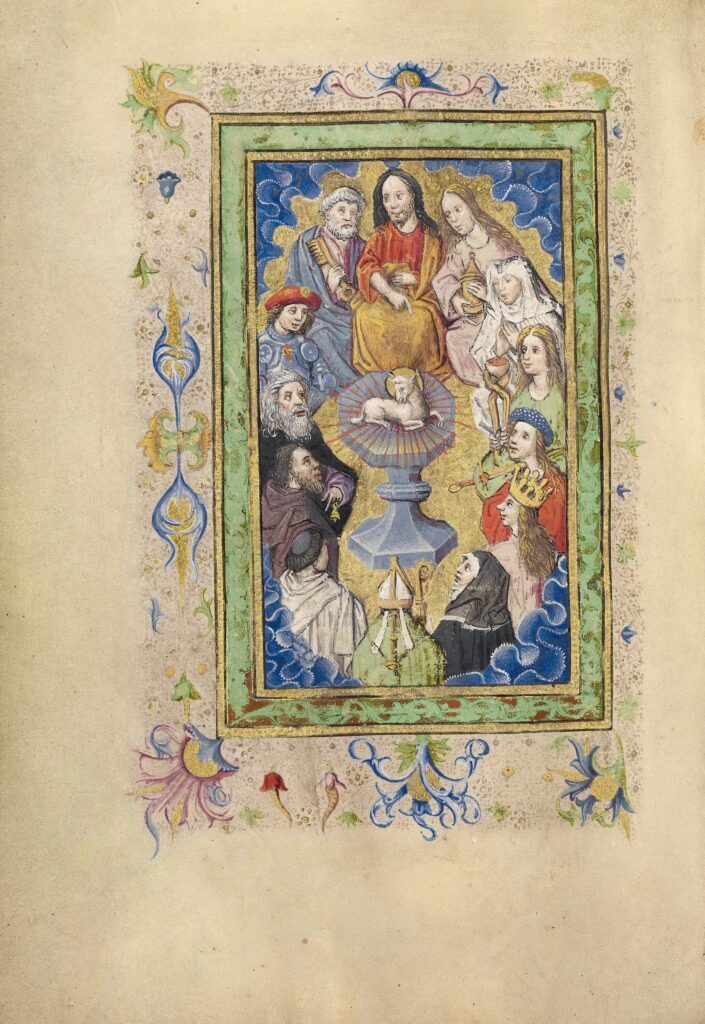 Lamb in Christian Art: The Lamb of God with Saints in Book of Hours, after 1460, Getty Museum, Los Angeles, CA, USA.
