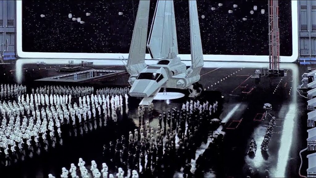 star wars propaganda art: Movie still from Return of the Jedi, directed by George Lucas, 1983. YouTube.

