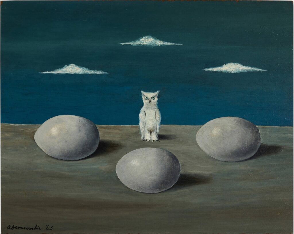 owl in art: Gertrude Abercrombie, Owl with Eggs, 1963, private collection. Wright.
