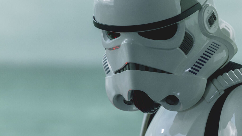 star wars propaganda art: Detail of the stormtrooper’s helmet. Star Wars.
