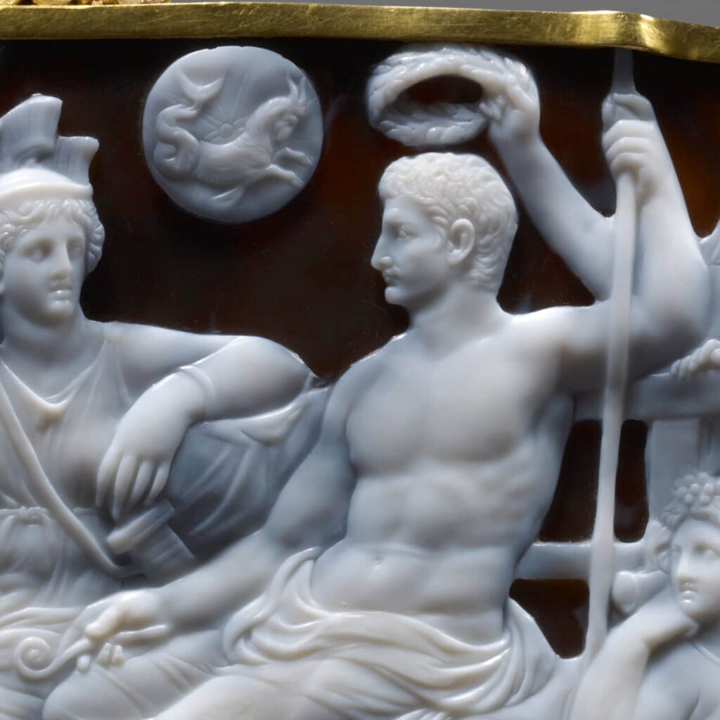 Gemma Augustea: Dioskourides, Gemma Augustea, 9–12 CE, Kunsthistorisches Museum, Vienna, Austria. Detail.
