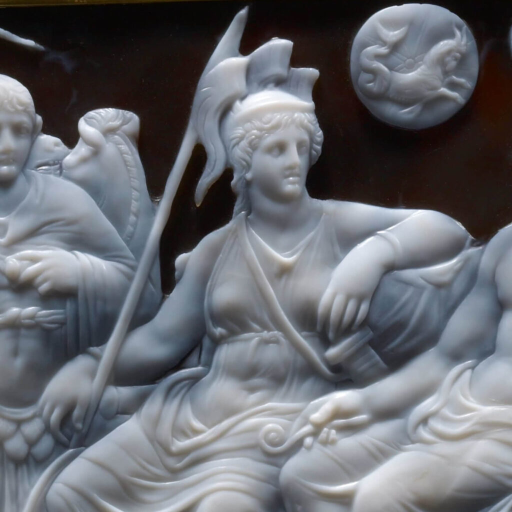 Gemma Augustea: Dioskourides, Gemma Augustea, 9–12 CE, Kunsthistorisches Museum, Vienna, Austria. Detail.
