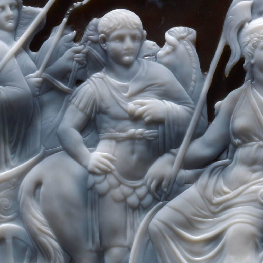 Gemma Augustea: Dioskourides, Gemma Augustea, 9–12 CE, Kunsthistorisches Museum, Vienna, Austria. Detail.
