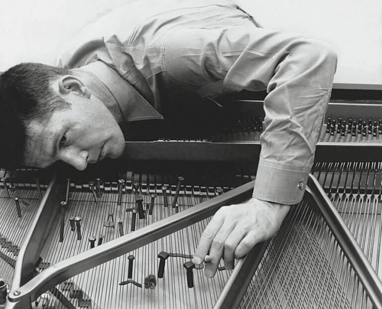 absence in art: John Cage preparing a piano, 1947.Photograph by Irving Penn / © 1947 (Renewed 1975) Condé Nast Publications Inc. New Yorker. Detail.
