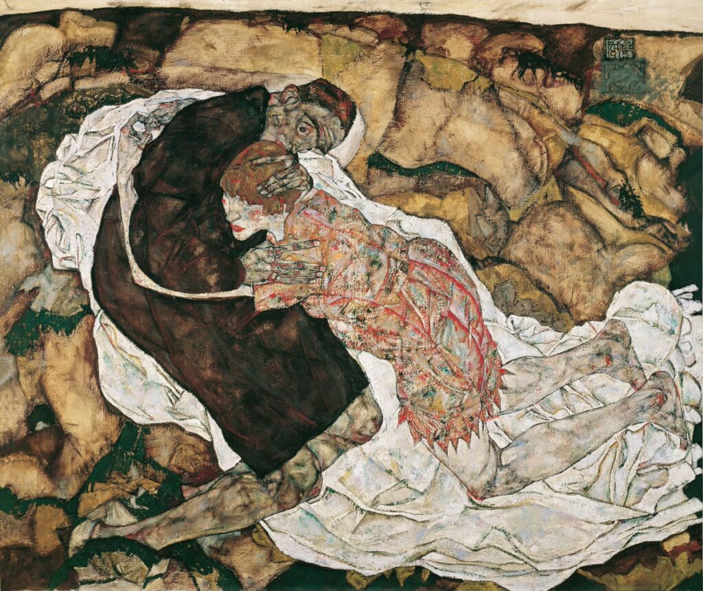 Egon Schiele paintings: Egon Schiele, Death and the Maiden, 1915, Österreichische Galerie Belvedere, Vienna, Austria.
