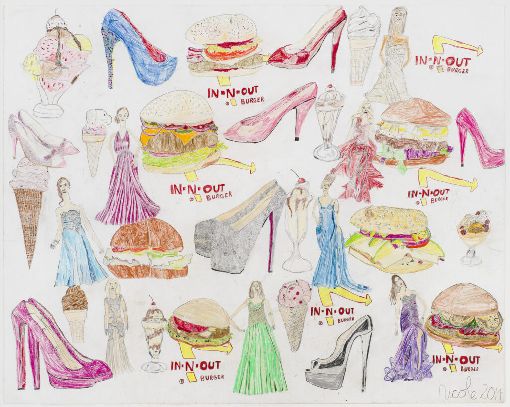 American Folk Art Museum: Nicole Appel, Hamburgers, Heels, and High Couture, New York City, 2014, colored pencil and graphite on paper, American Folk Art Museum, New York City, NY, USA. Gift of the artist in honor of Deborah Hillburn. Photo by Adam Reich.
