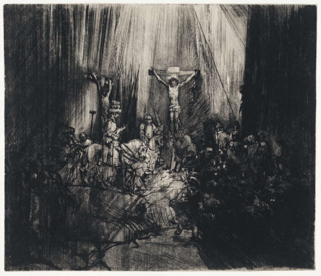Rembrandt etchings: Rembrandt, The Three Crosses, 1653, Rembrandt House Museum, Amsterdam, Netherlands.
