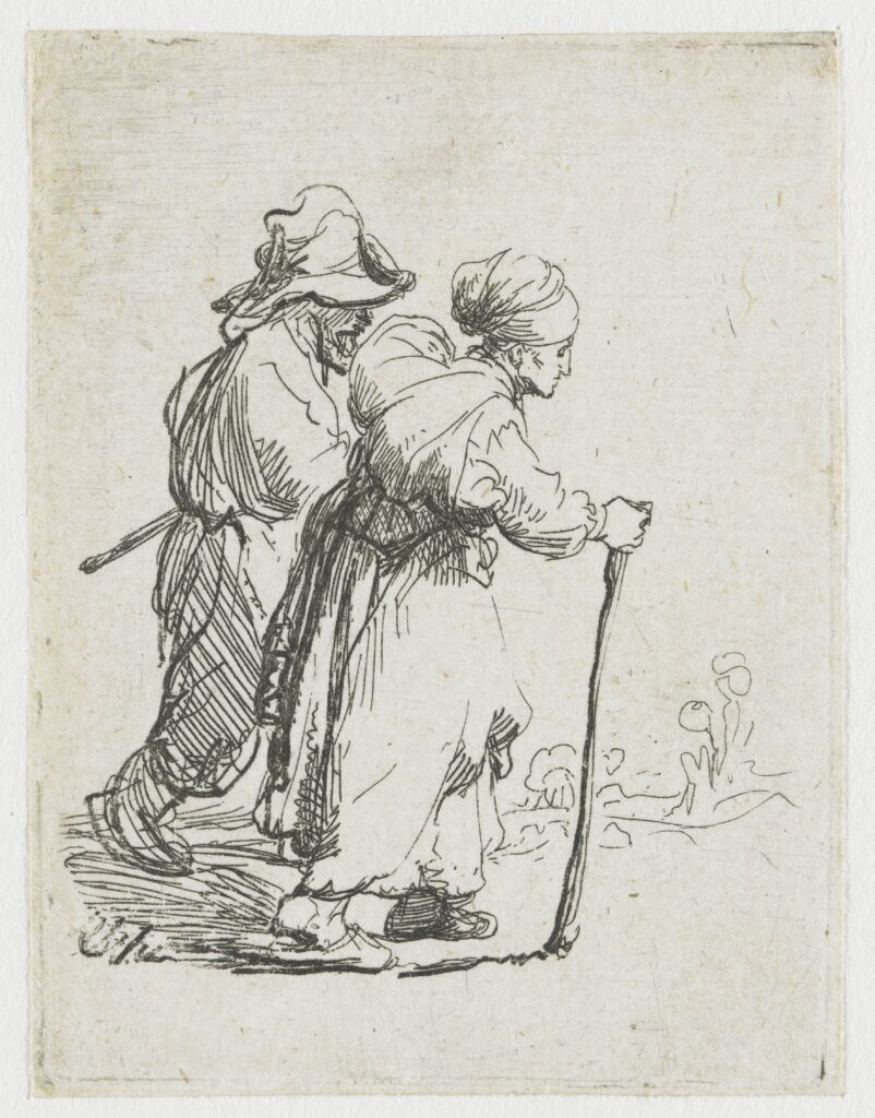 Rembrandt etchings: Rembrandt, Two Beggars, a Man and a Woman, c. 1634, Rembrandt House Museum, Amsterdam, Netherlands.
