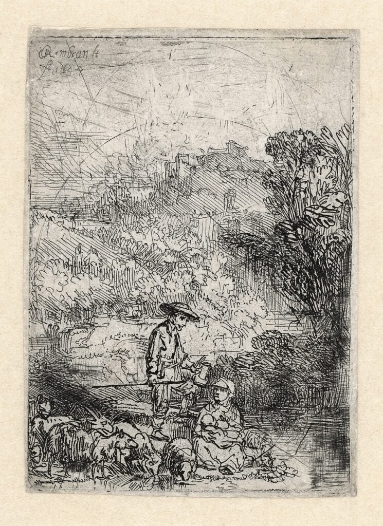 Rembrandt etchings: Rembrandt, The Shepherd and his Family, 1644, Rembrandt House Museum, Amsterdam, Netherlands.
