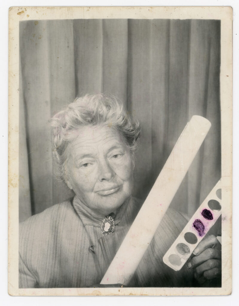 American Folk Art Museum: Lee Godie, Untitled (Lee in a Large Hate), Chicago, Illinois, 1970s, ballpoint pen on photograph, American Folk Art Museum, New York City, NY, USA. Gift of Charles B. and Janice M. Rosenak.
