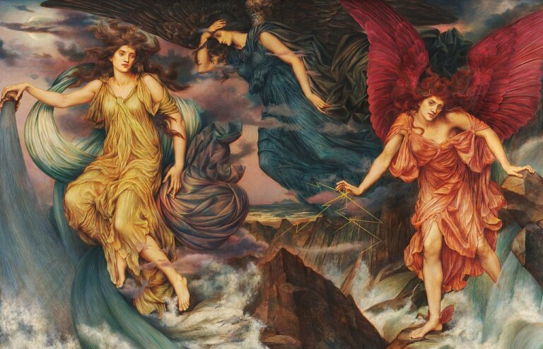 women artists postcards: Evelyn de Morgan, The Storm Spirits, 1900, De Morgan Collection, Barnsley, UK. Detail.
