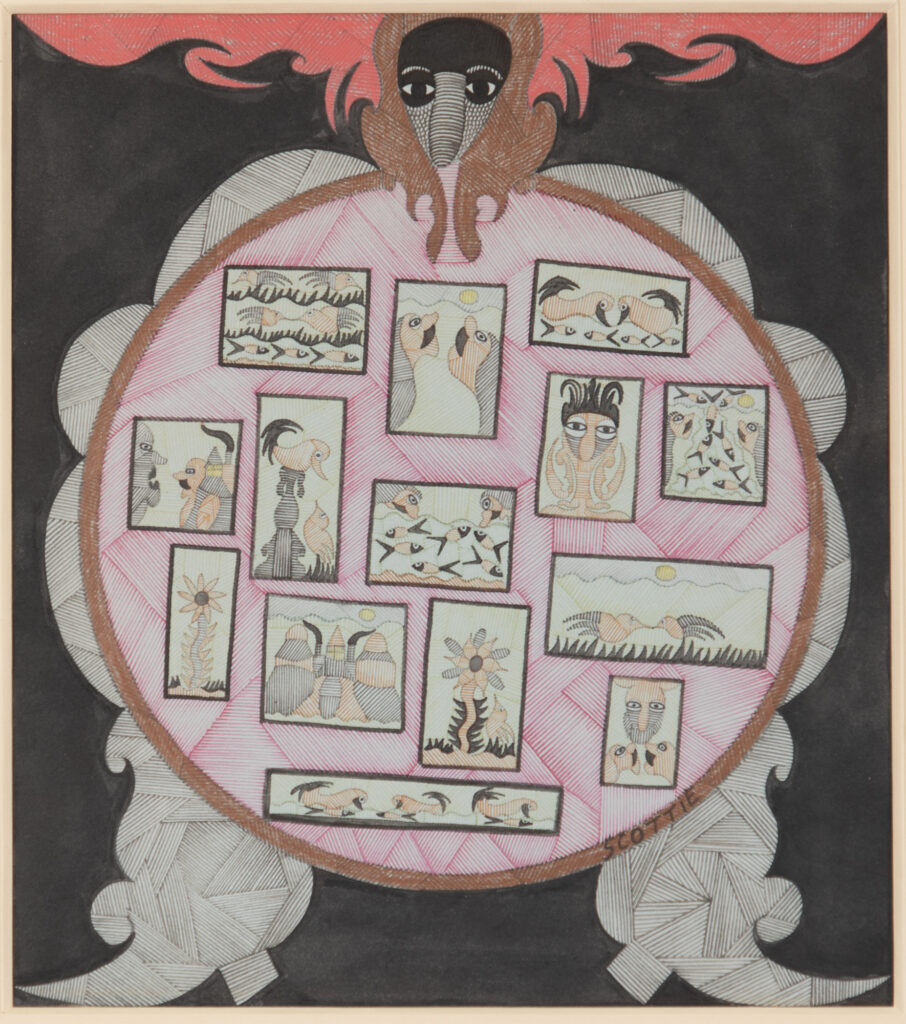 American Folk Art Museum: Scottie Wilson, Scottie’s Art Gallery, No. 2, London, England, 1949, pen, ink, gold crayon on paper, American Folk Art Museum, New York City, NY, USA. Gift of Audrey B. Heckler. Photo by American Folk Art Museum.
