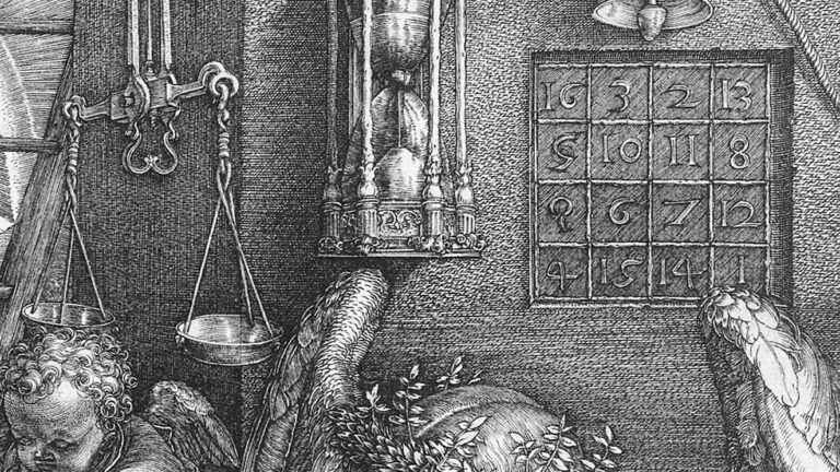 Dürer Magic Square: Albrecht Dürer, Melencolia I, 1514, National Gallery of Art, Washington, DC, USA. Detail.
