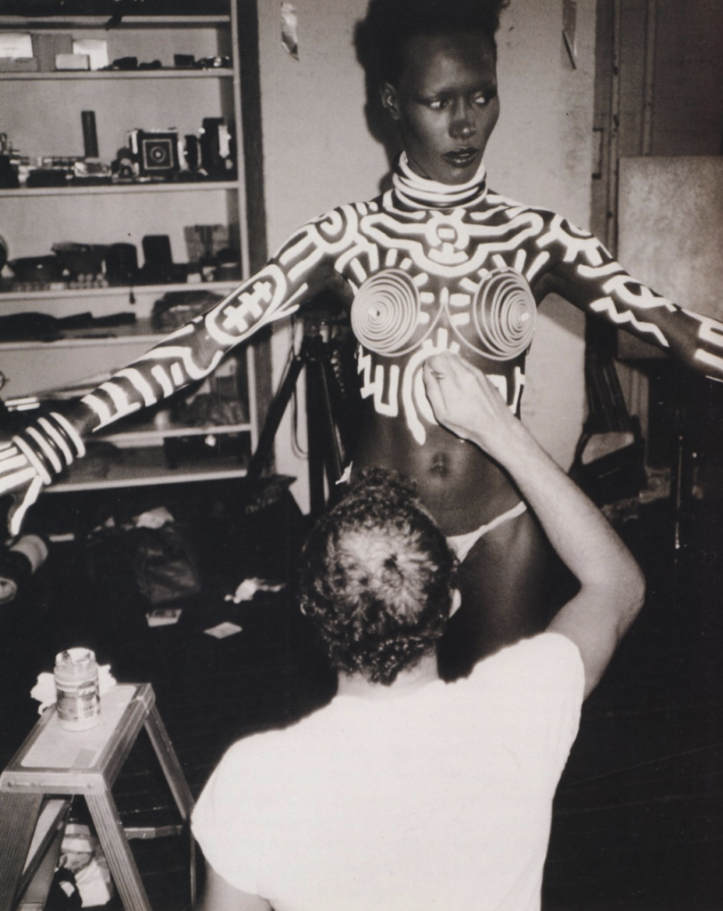 Keith Haring artworks: Grace Jones body-painted by Keith Haring, 1984, New York City, NY, USA. Photograph by Tseng Kwong Chi/Muna Tseng Dance Projects. Art Sheep.
