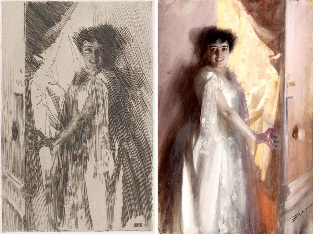 Rosita Mauri: Left: Anders Zorn, Rosita Mauri, 1889, Metropolitan Museum of Art, New York City, NY, USA. Right: Anders Zorn, Portrait of Rosita Mauri, 1888, Gothenburg Museum of Art, Gothenburg, Sweden.
