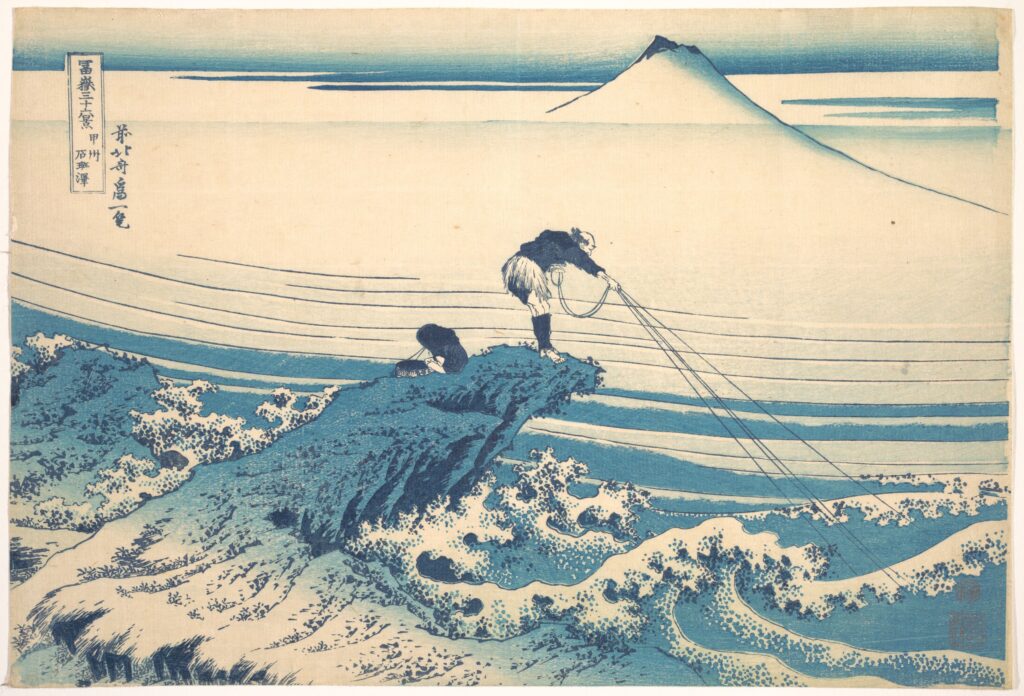 Hokusai artworks: Hokusai in 10 Artworks: Hokusai, Kajikazawa in Kai Province (Kōshū Kajikazawa), from the series Thirty-six Views of Mount Fuji (Fugaku sanjūrokkei), ca. 1830–1832, Metropolitan Museum of Art, New York City, NY, USA.
