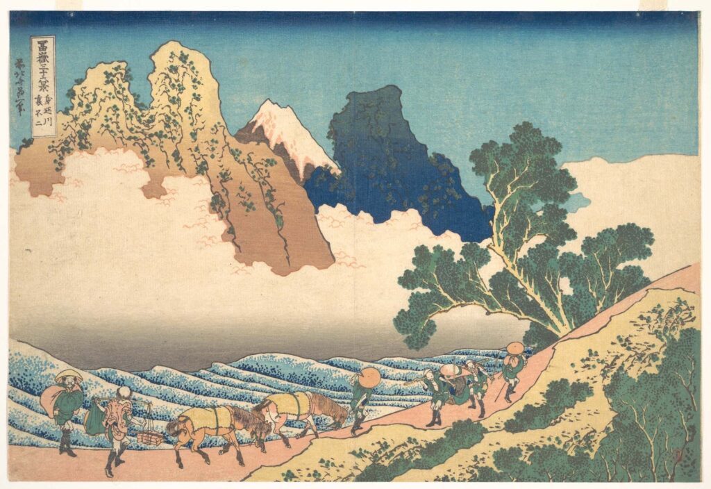Hokusai artworks: Hokusai in 10 Artworks: Hokusai, View from the Other Side of Fuji from the Minobu River (Minobugawa ura Fuji), from the series Thirty-six Views of Mount Fuji (Fugaku sanjūrokkei), ca. 1830–1832, Metropolitan Museum of Art, New York City, NY, USA.
