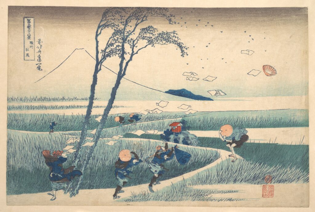 Hokusai artworks: Hokusai in 10 Artworks: Hokusai, Ejiri in Suruga Province (Sunshū Ejiri), from the series Thirty-six Views of Mount Fuji (Fugaku sanjūrokkei), ca. 1830–1832, Metropolitan Museum of Art, New York City, NY, USA.
