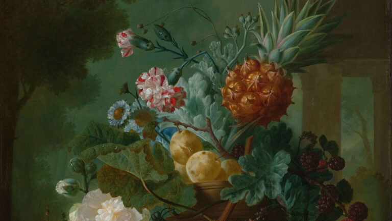 Jan van Os: Jan van Os, Still Life with Carnations and Exotic Fruit, ca. 1770s, Virginia Museum of Fine Arts, Richmond, VA, USA. Detail.
