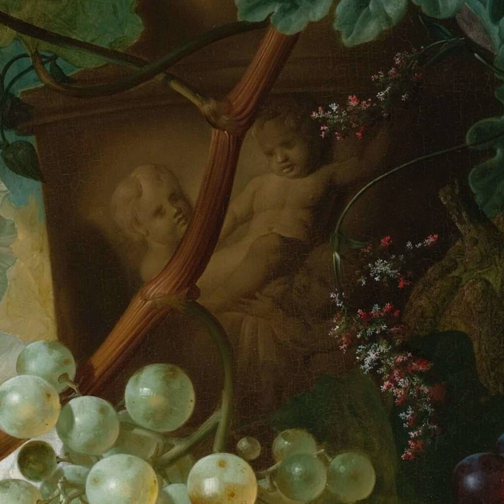 Jan van Os: Jan van Os, Still Life with Carnations and Exotic Fruit, ca. 1770s, Virginia Museum of Fine Arts, Richmond, VA, USA. Detail.
