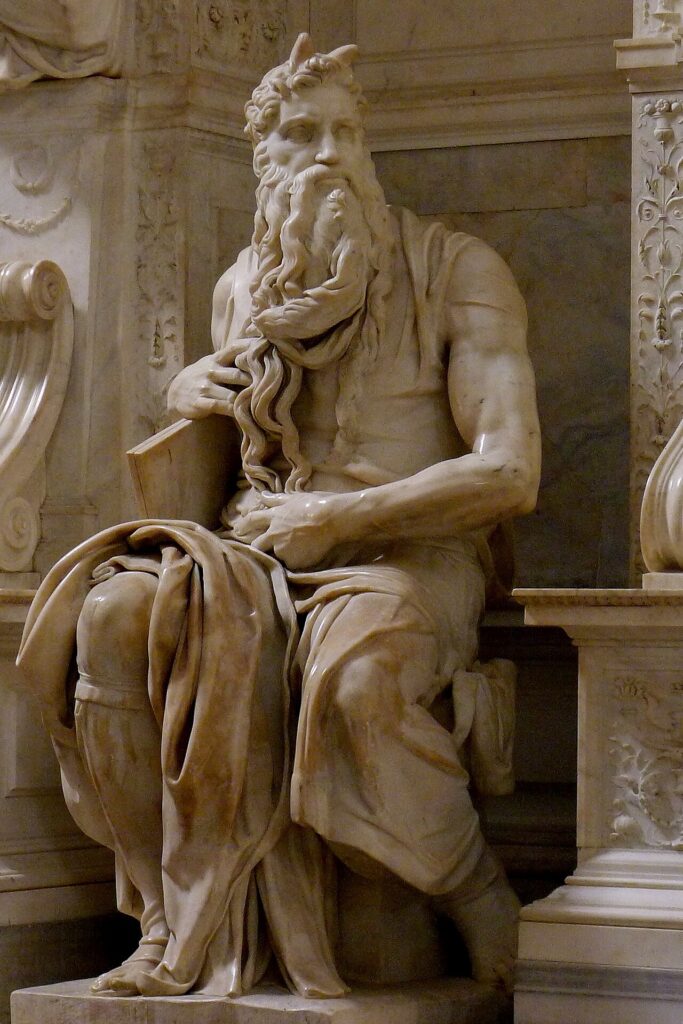 Michelangelo masterpieces: Michelangelo, Moses, detail of the tomb of Pope Julius II, 1505–1545, San Pietro in Vincoli, Rome, Italy. Photograph by Jörg Bittner Unna.
