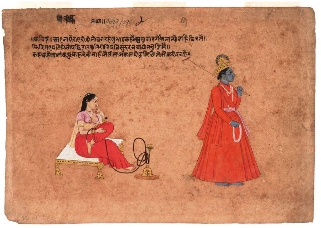 Aṣṭa-Nāyikā: Madhya-Kalhantarita Nayika, mid-18th century CE, D.J. Tata Collection, Chhatrapati Shivaji Maharaj Vastu Sangrahalaya (CSMVS), Mumbai, India. Facebook.
